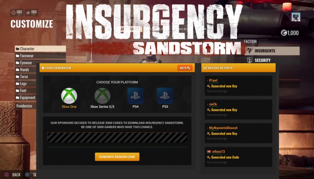 Insurgency Sandstorm Redeem Code